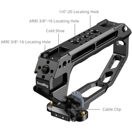 SmallRig 6775 - zaawansowana klatka do Sony FX5 z uchwytem górnym, paskiem na rękę, zaciskiem pręta 15mm i adapterem PL-E - szczegóły uchwytu górnego